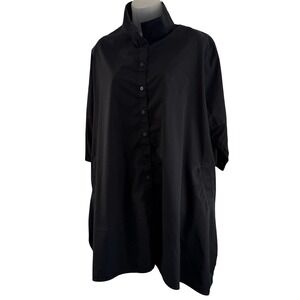 Stella Carakasi Dress Womens XL Black Shirt Trapeze Swing Pockets 3/4 Sleeve